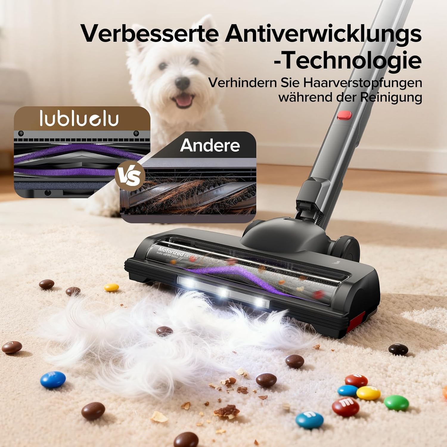 Lubluelu Akku Staubsauger kabellos, 55 kPa, 600 W, selbststehend & faltbar, bis zu 65 Min. Laufzeit, mit Ladestation, 7-stufiges Filtersystem, für Tierhaare, Hartb?den & Teppiche