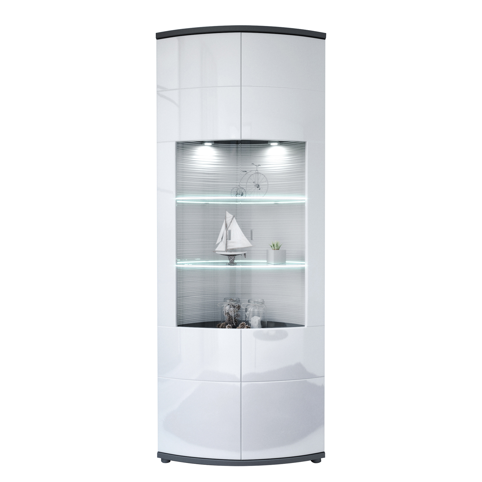 Vitrine GATE - weiß Hochglanz - anthrazit - 203 cm