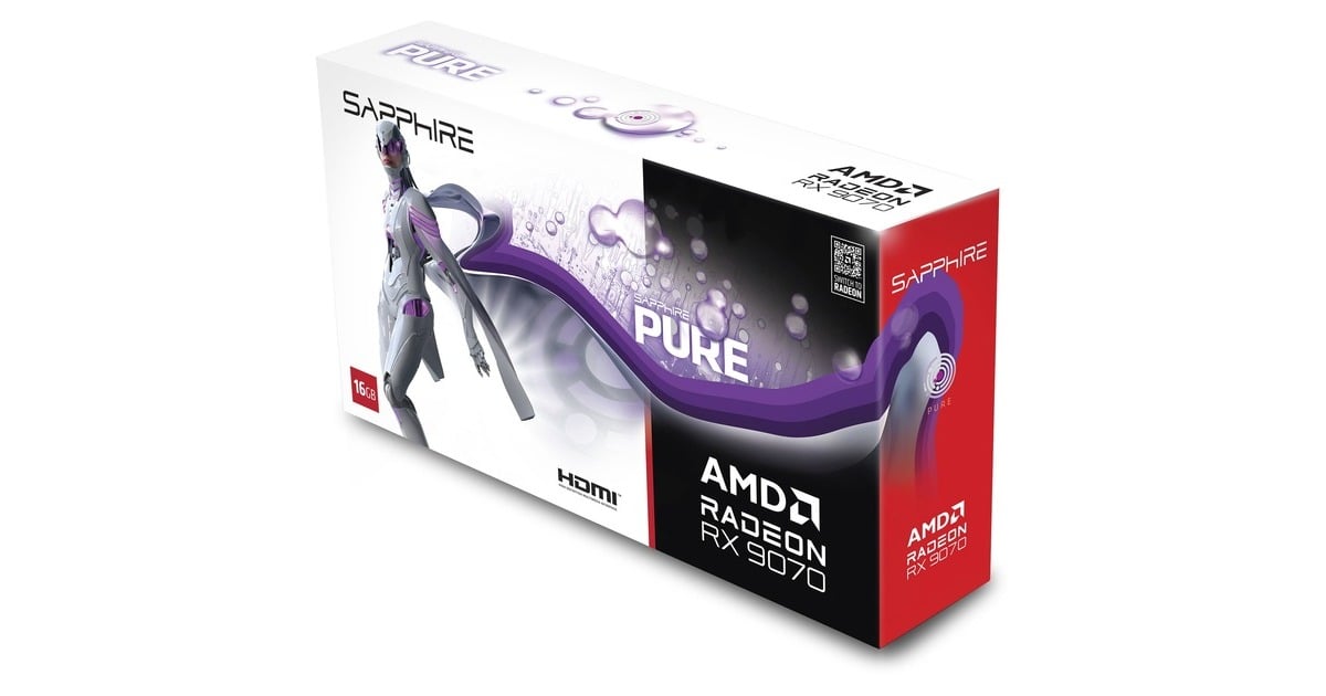 SAPPHIRERadeon RX 9070 Pure OC grafische kaart  (Wit, 2x DisplayPort, 2x HDMI, RDNA4)