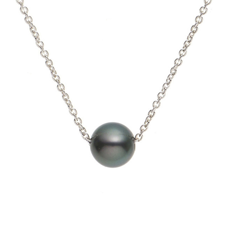 Collier Ras du cou Femme Perle de Tahiti et Chaine Forcat en Argent Massif 925/1000