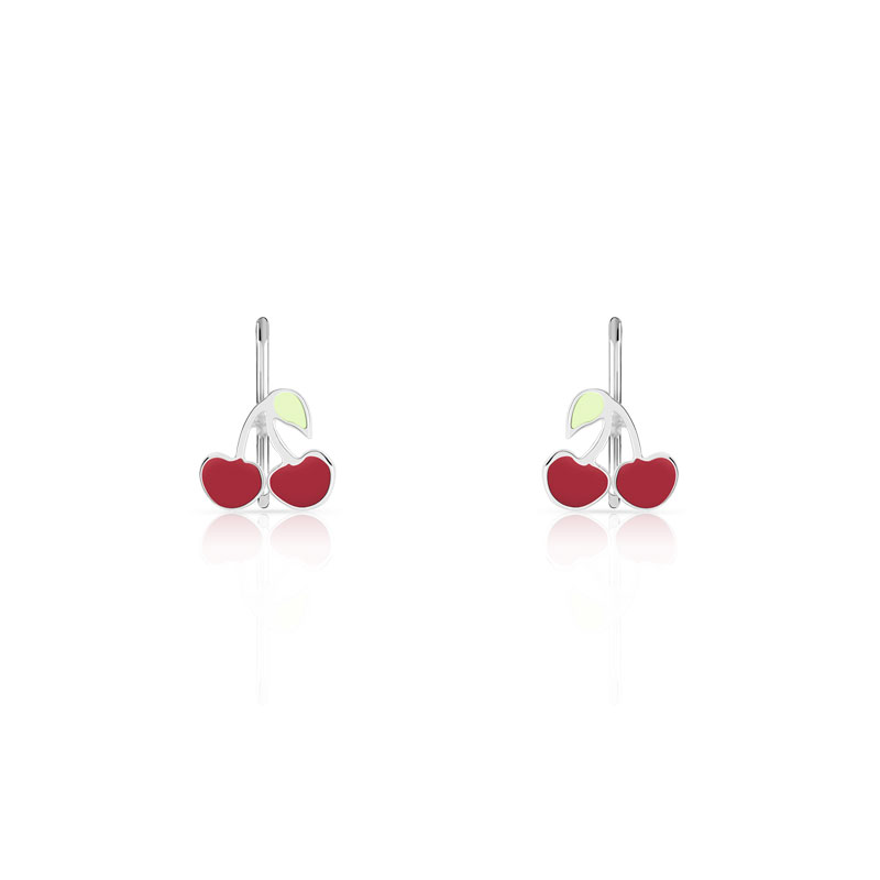 Boucles d'oreilles argent 925 laque dormeuses cerises