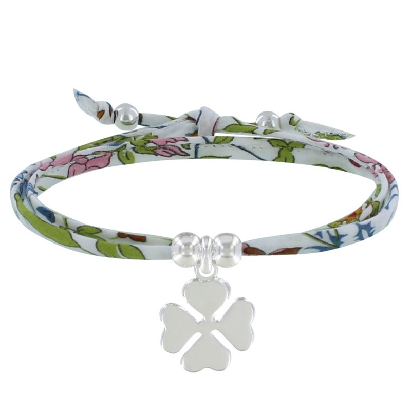 Bracelet Double Tour Lien Liberty et Trèfle Argent - Classics - Blanc
