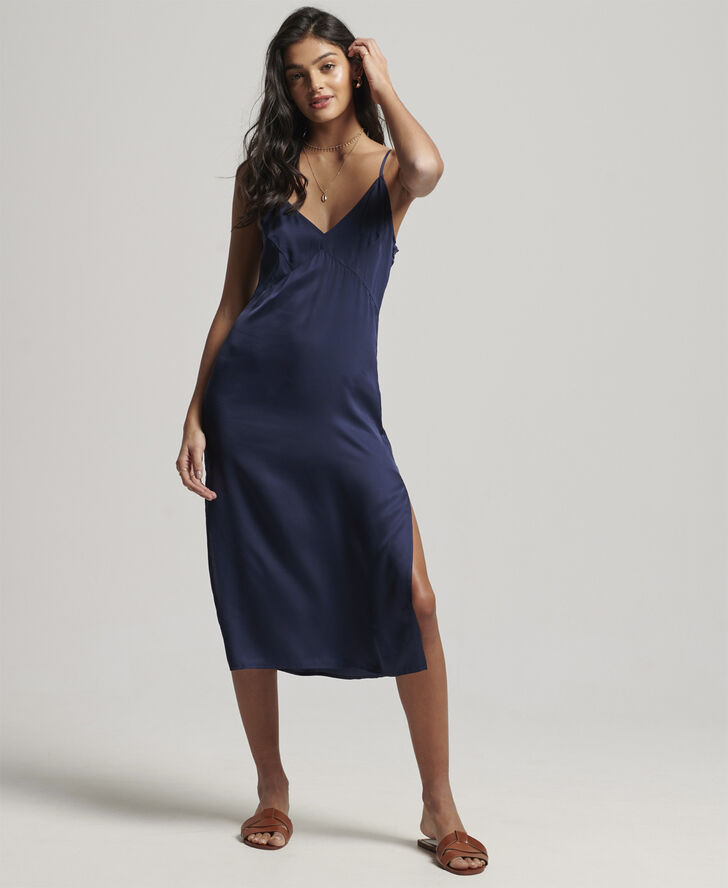 Superdry STUDIOS SATIN CAMI MIDI DRESS Richest navy