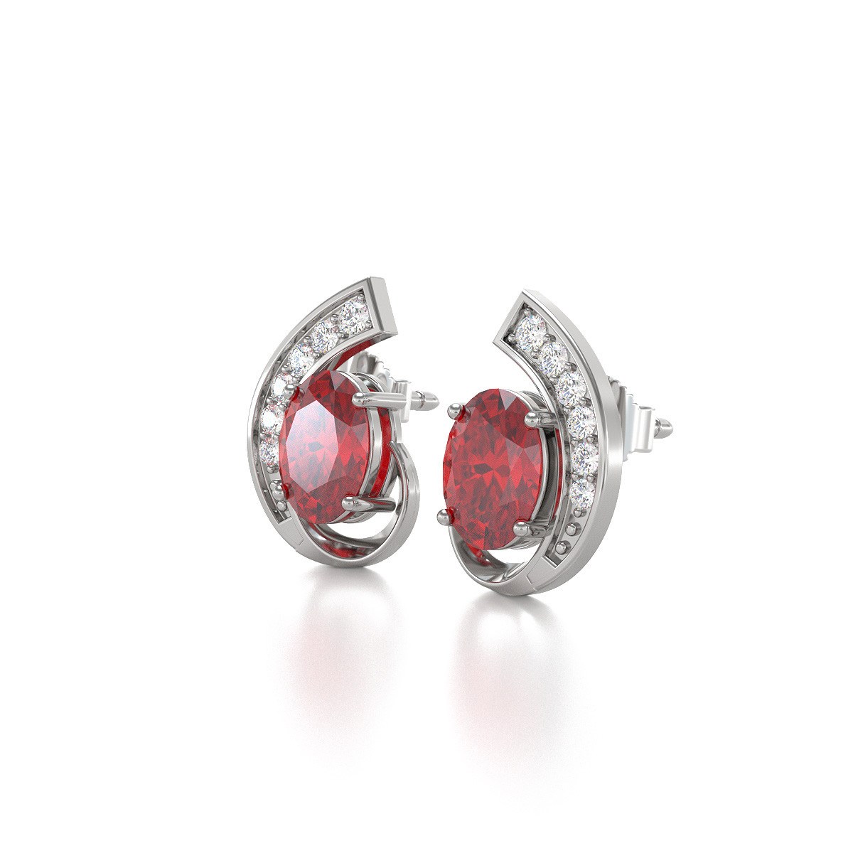 Boucles d'oreilles ADEN Or 585 Blanc Rubis et Diamants 2.10grs