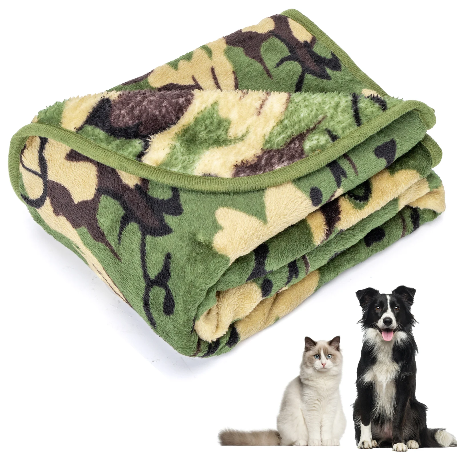 Manta de pelúcia macia Nobleza para cães, gatos e outros animais de estimação, lavável e de alta qualidade, ideal para camas e sofás caninos. Cor: camuflagem verde, 100 x 80 cm.