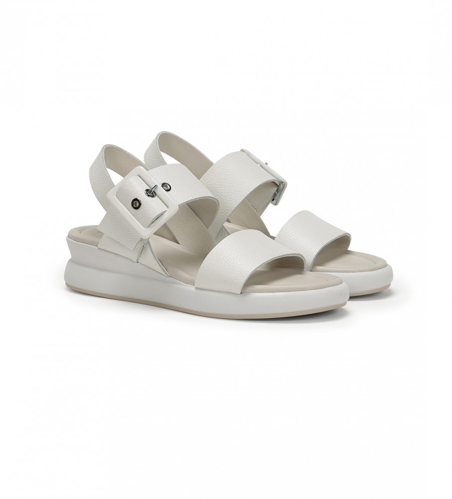 Sandálias Dorking by Fluchos Slam em couro branco - Salto plataforma de 5 cm -