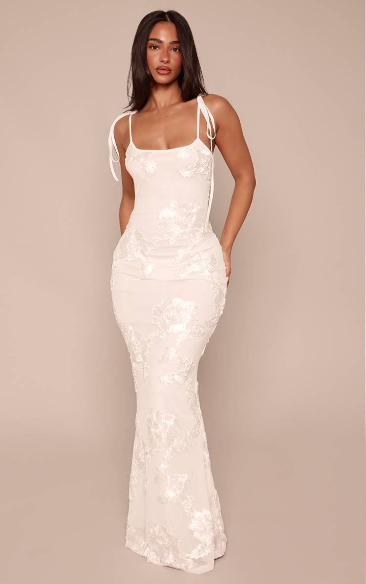 Blanc Robe Maxi À Détails Fleuris Petite Taille