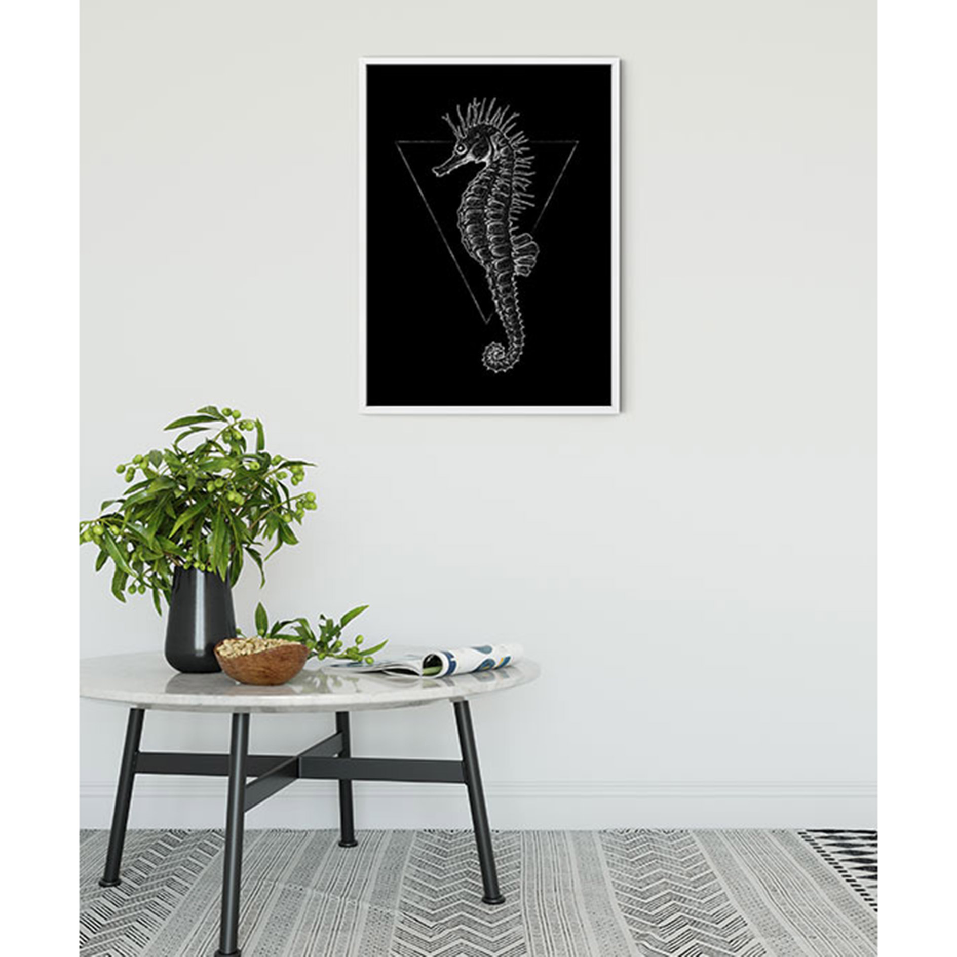 Wandbild SEA HORSE BLACK - schwarz-weiß - 50x70 cm