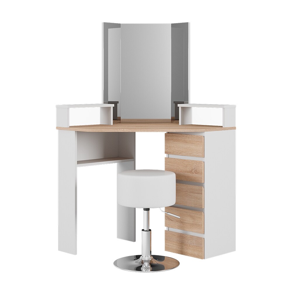Vicco Eckschminktisch Frisiertisch Frisierkommode Tilda Weiß Sonoma Spiegel Hocker 110x140 cm modern Ablage
