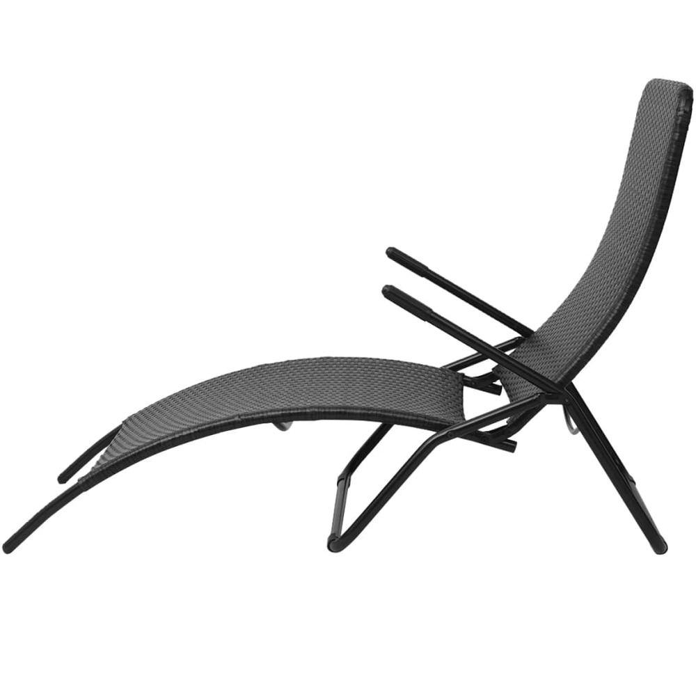 Transat chaise longue bain de soleil lit de jardin terrasse meuble d'extérieur pliante rotin synthétique noir