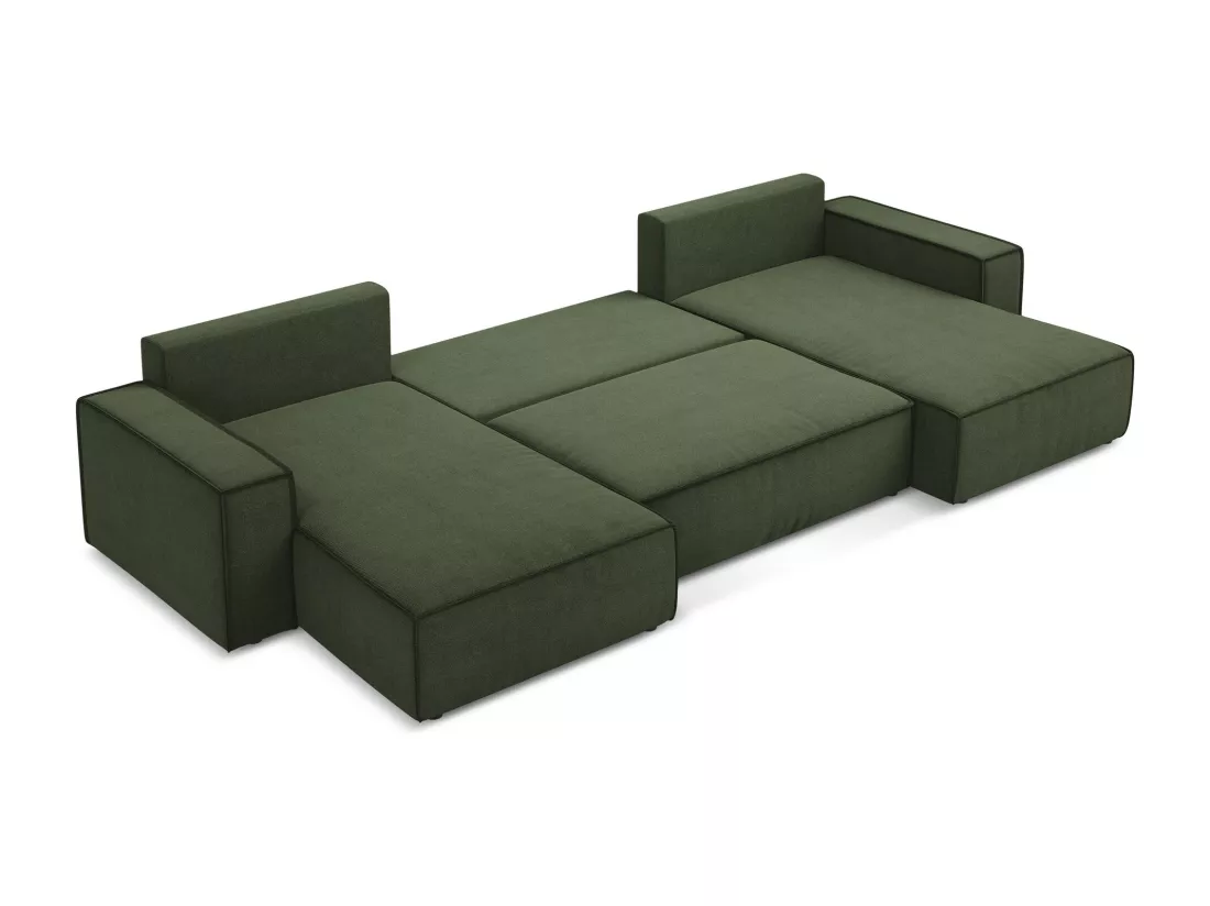 Canapé d'angle panoramique convertible en tissu texturé - olive - KIMO