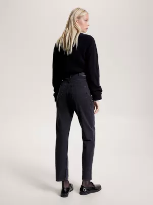 Calça jeans preta clássica de cintura alta e corte reto