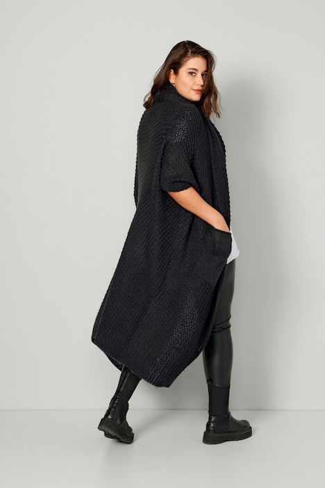Strickponcho, oversized, Strukturstrick offene Form, Langarm