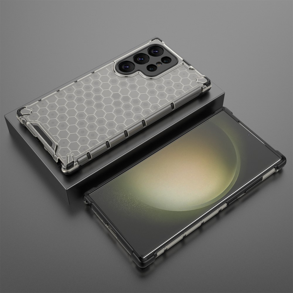 Samsung Galaxy S25 Ultra Hybrid Hülle Air Cushion Fallschutz   Bumper im Waben Design - Schwarz (Transparent)