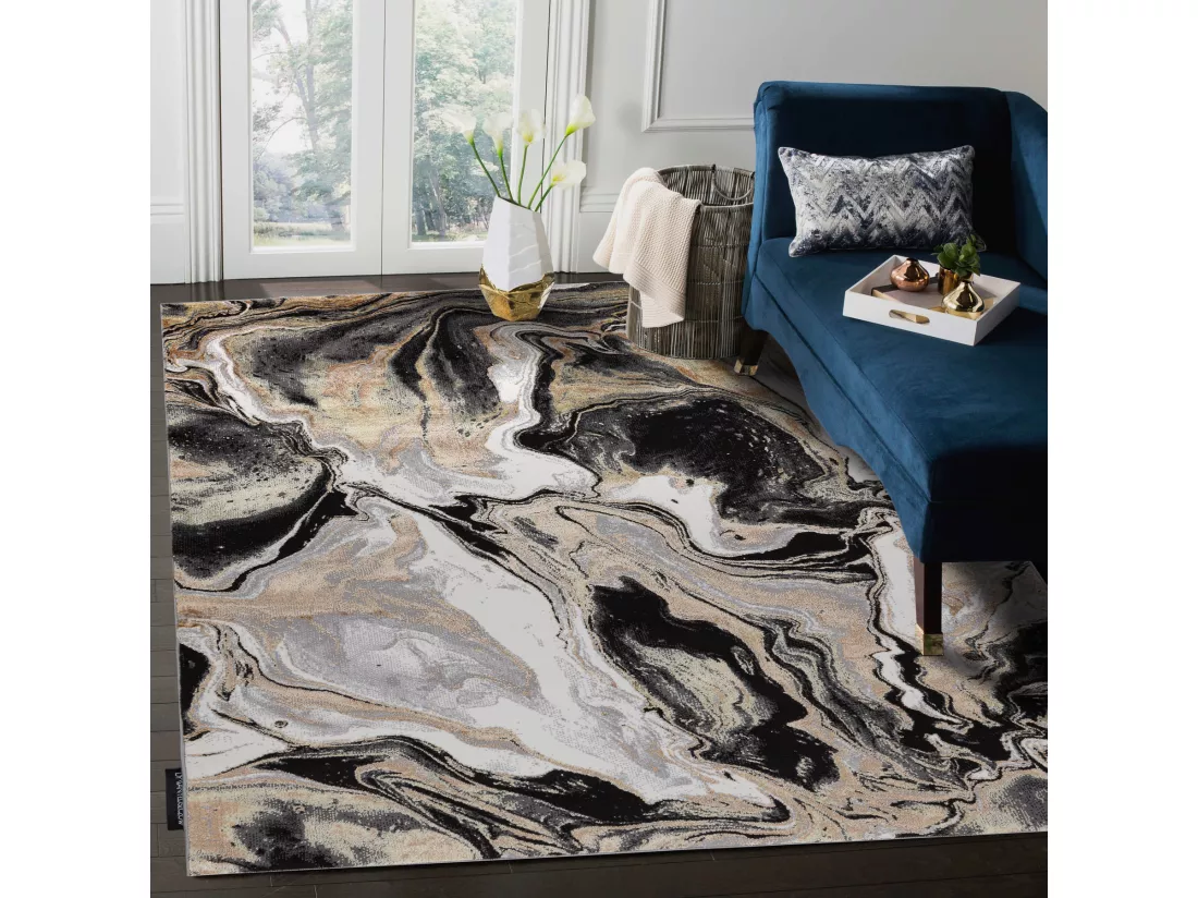 Tapis DE LUXE moderne 622 Abstraction - Structural crème / or 140x190 cm