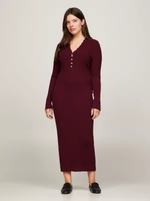 Vestido de malha justo com decote em V e botões