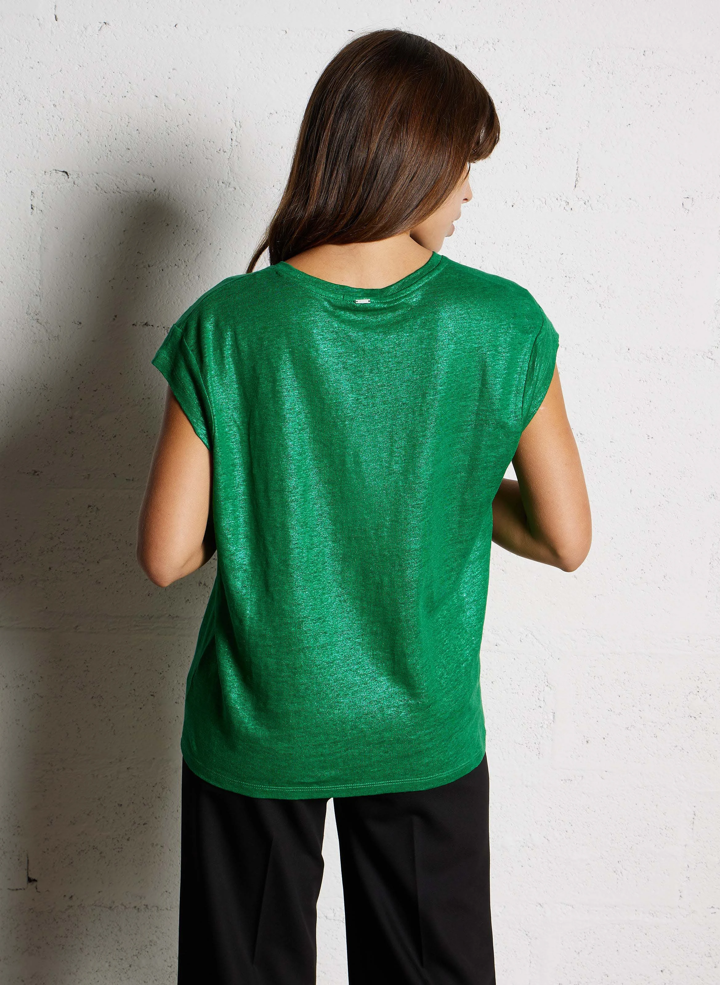 Tee-shirt col rond en lin | Vert