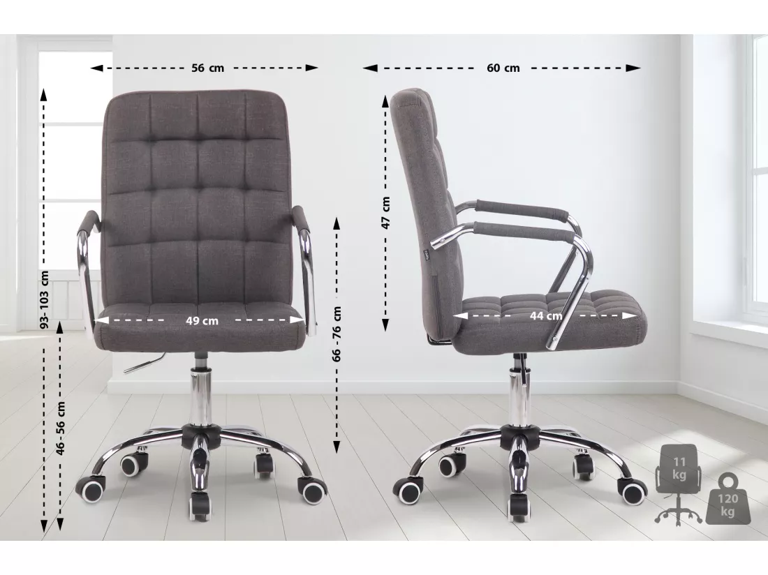 Chaise de bureau - Tissu & Métal chromé - Gris foncé - Terni