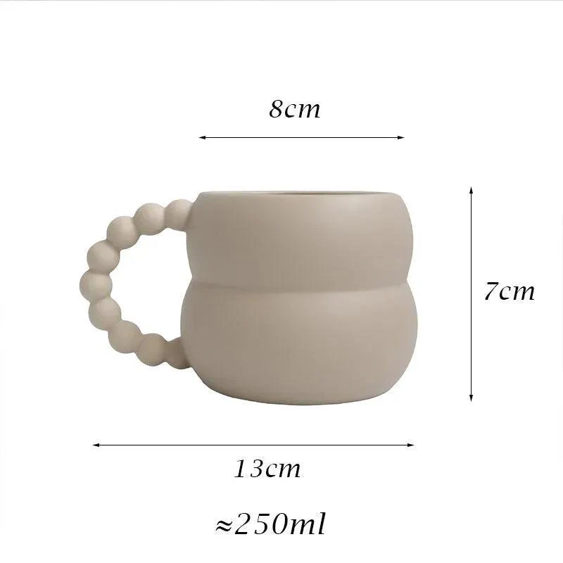 Nordic Home Ceramic Coffee Mug Cup (Beige/Blue/White) | Handmade Art Milk Tea Cup | Kitchenware