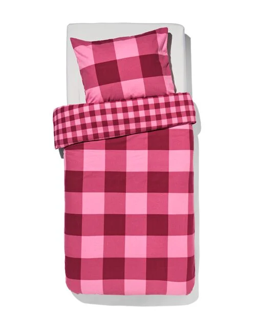 housse de couette flanelle 140 x 200/220 carreaux rose rouge