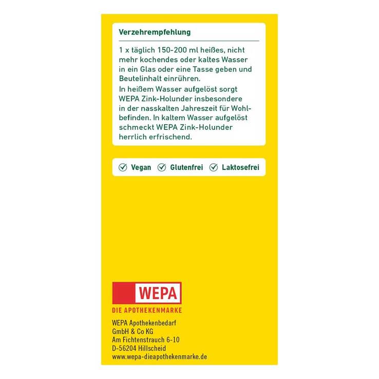 Wepa Zink Holunder + Vitamin C + Zink zuckerfrei Pulver, 10X10 g