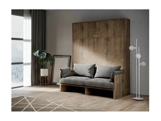 Lit escamotable vertical noyer avec canapé tissu Bounto 140x190 de tissu-Couleur Microfibre 14