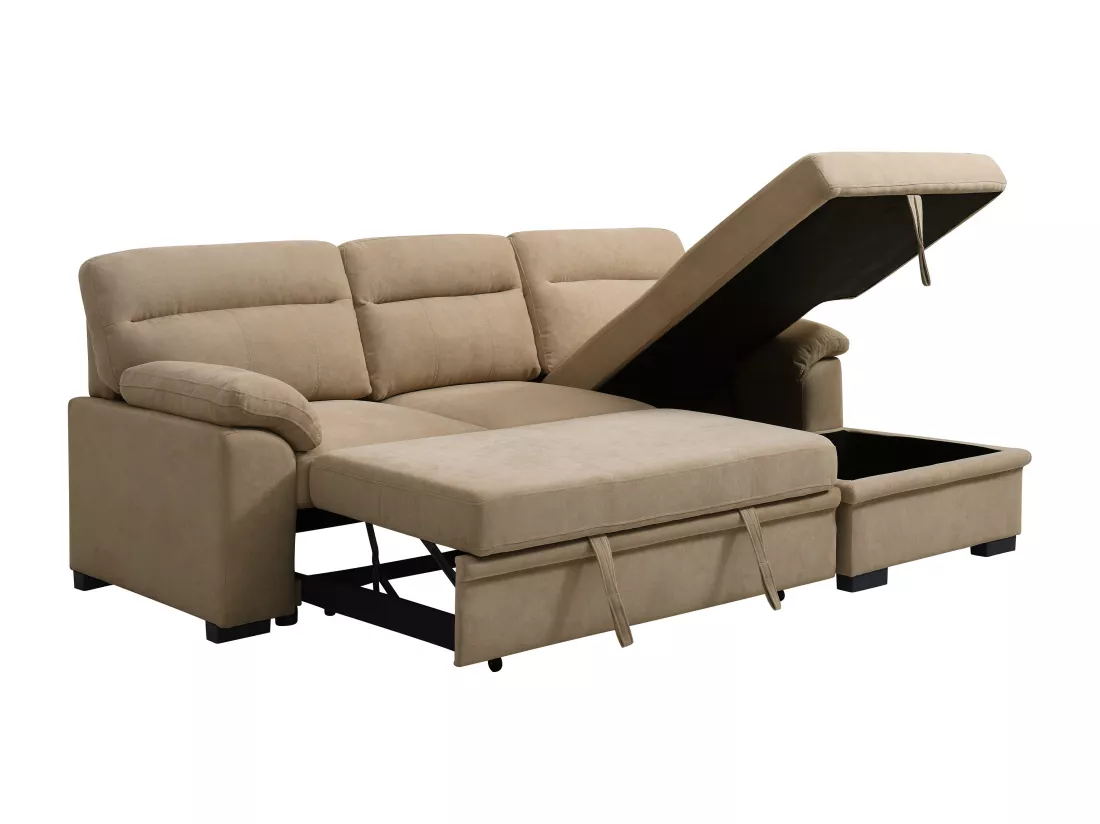 Canapé d'angle droit convertible en tissu beige ULENIO