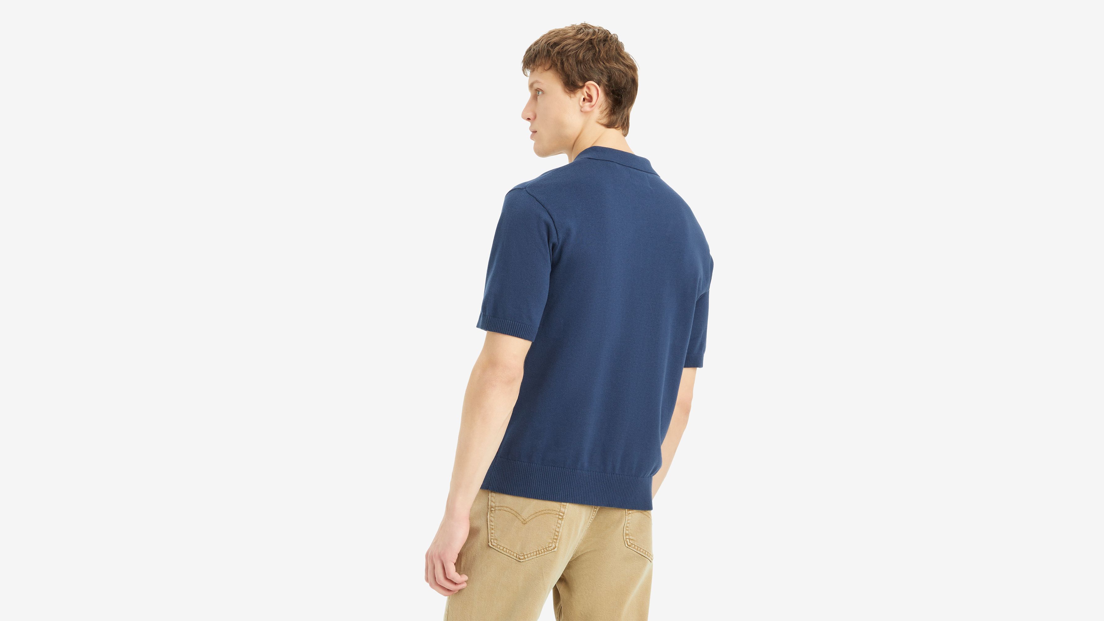 Pull-over col polo maille fine - Dress Blues - Bleu