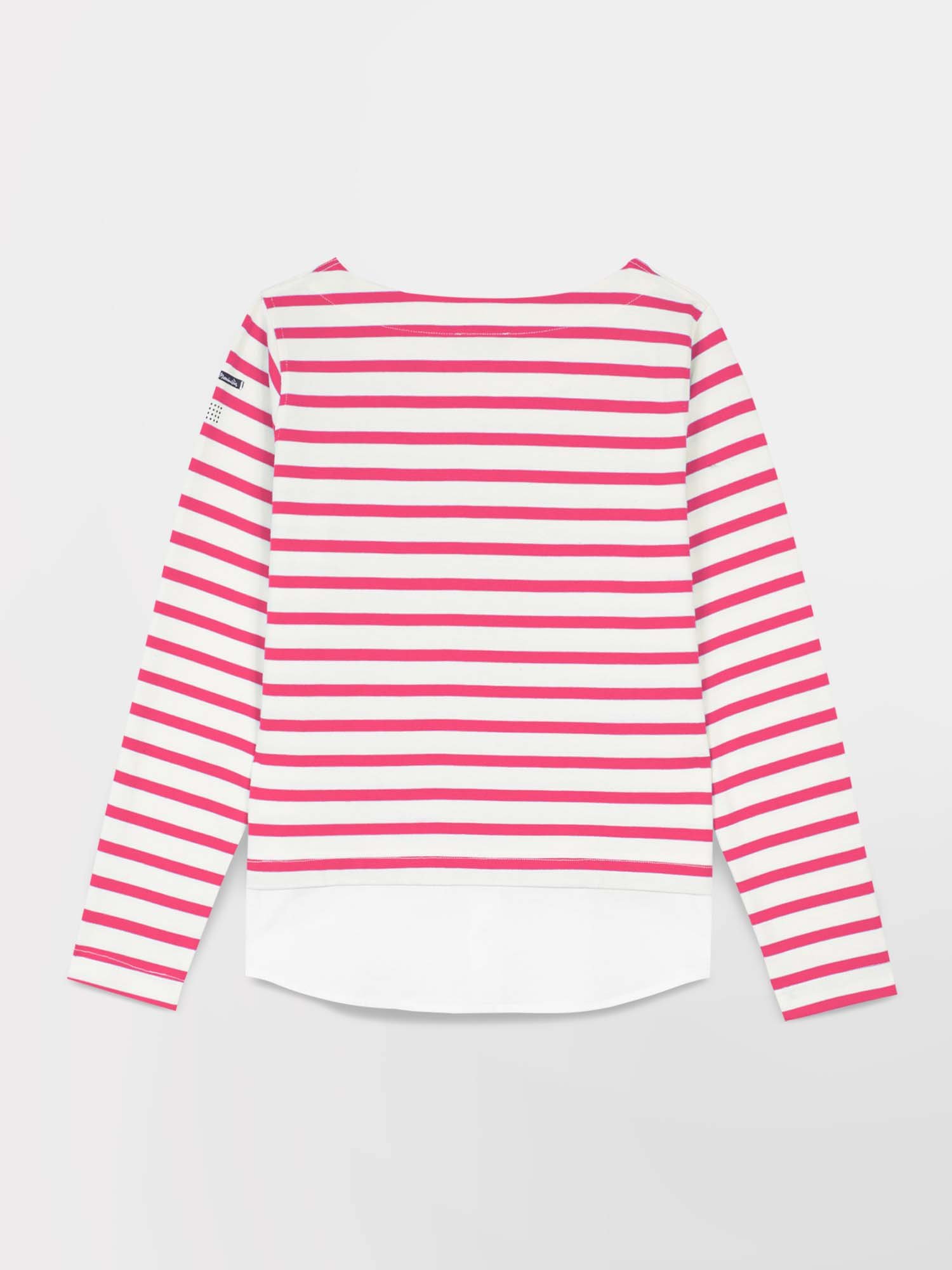 Sweat Femme Marinière Coton Blanc et Fuschia