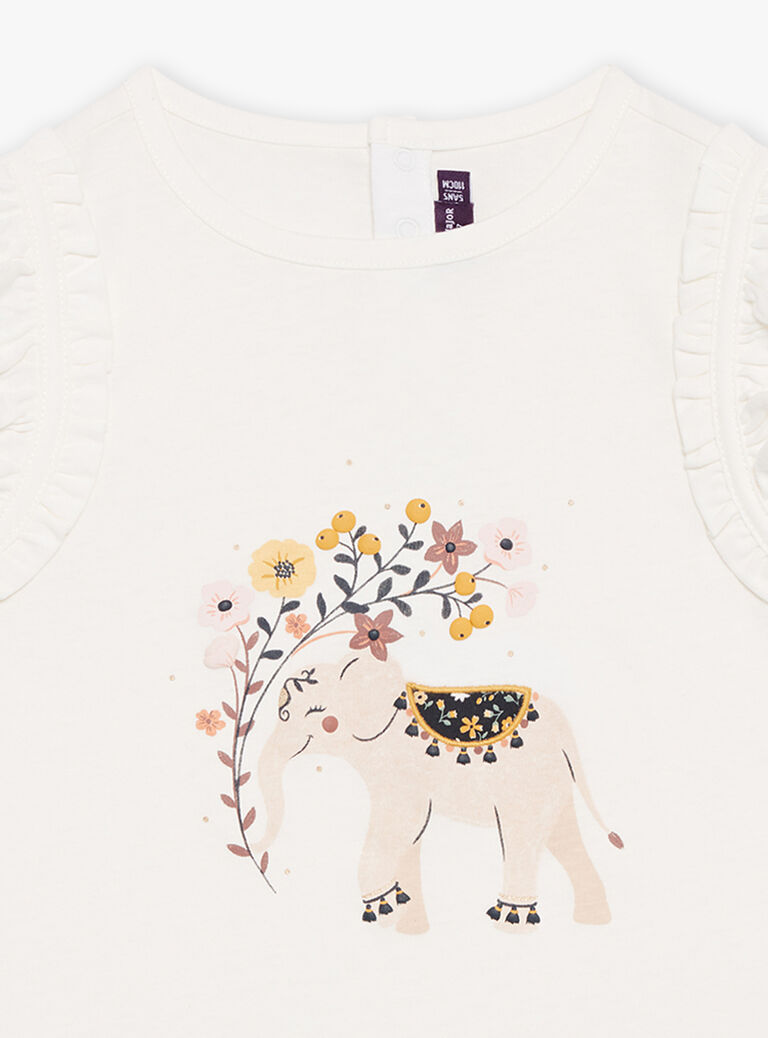 T-shirt écru à motif éléphant