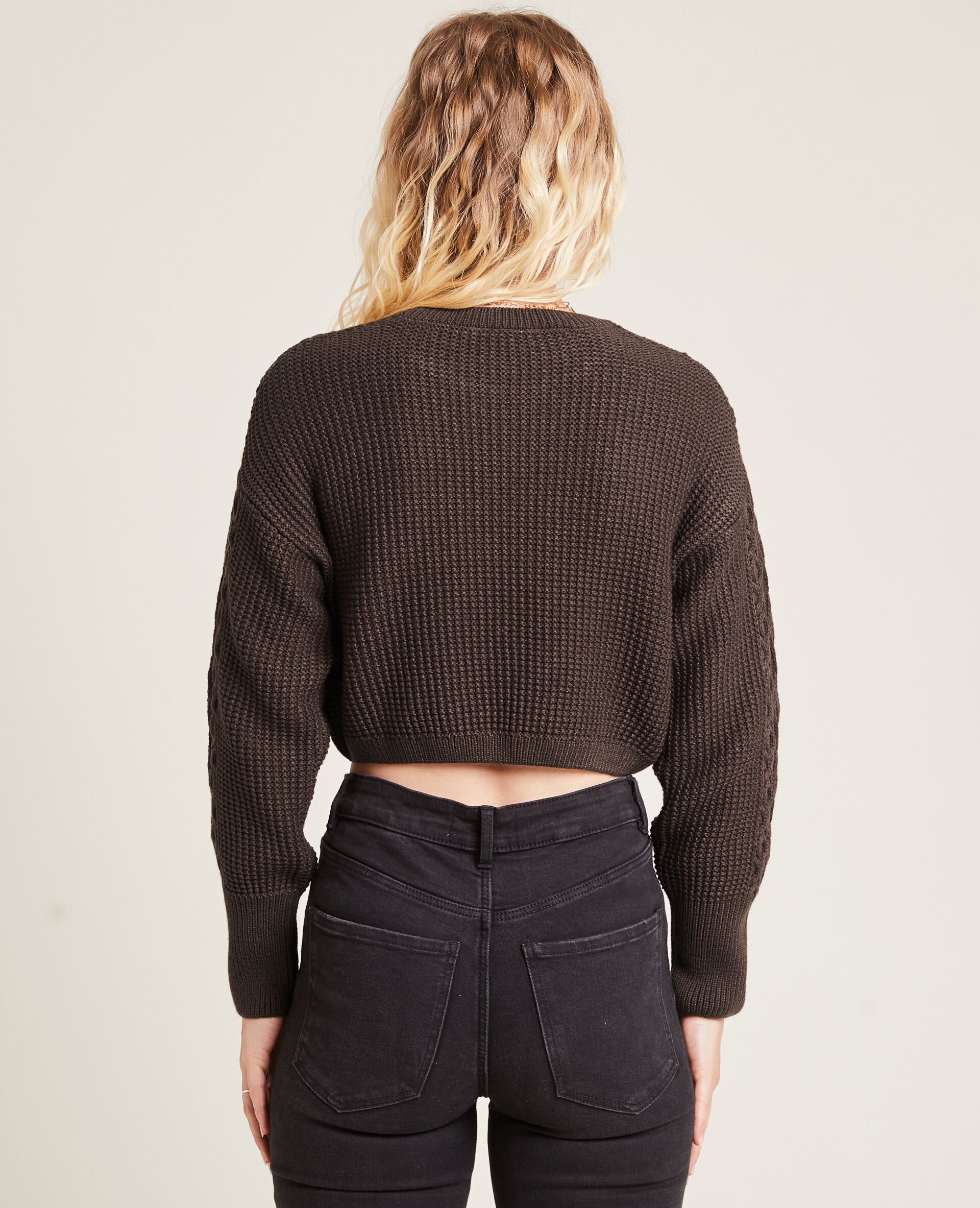 Pull cropped en maille fantaisie - Marron