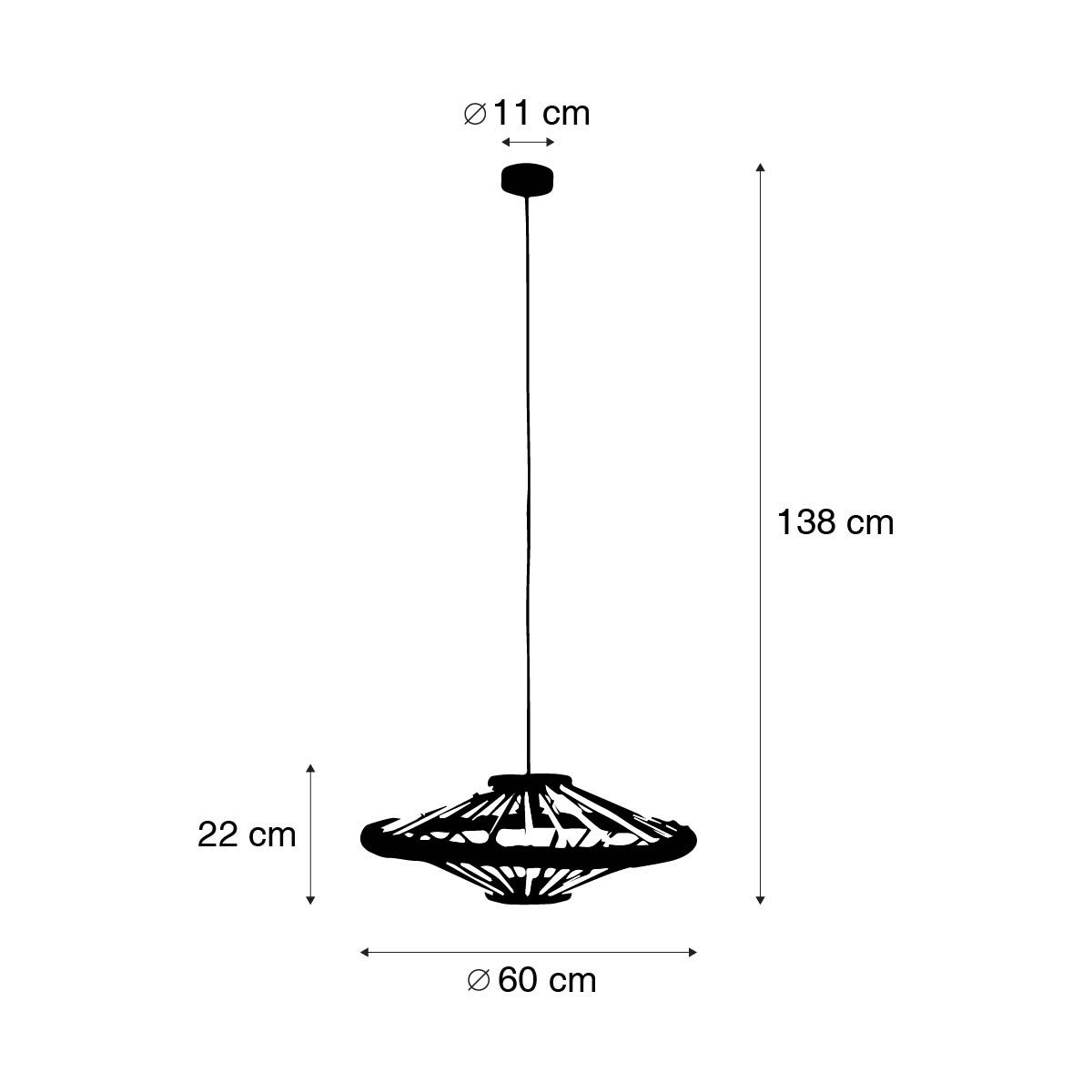 Oosterse hanglamp bamboe met zwart 60 cm - Evalin