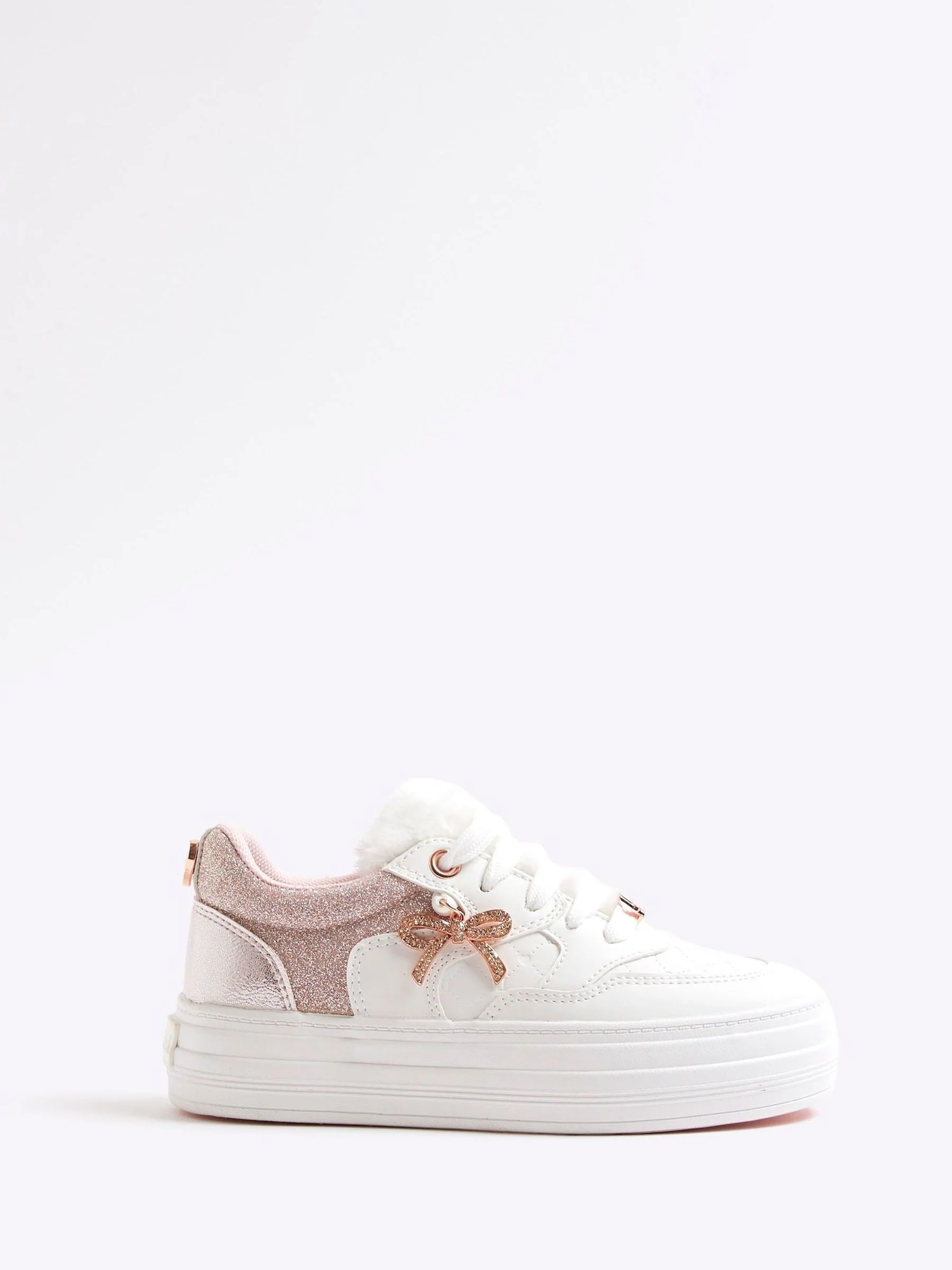 River Island Girls Fur Tongue Bow Charm Trainers