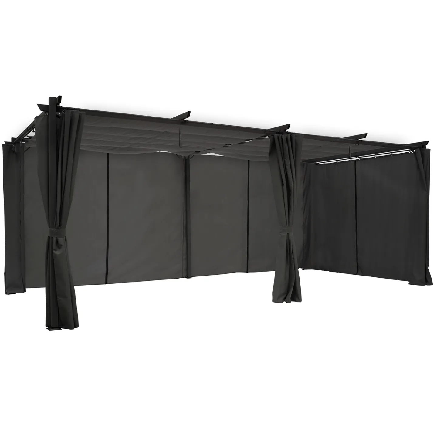 Pergola édition limitée toit rétractable 3x6 M et 6 rideaux gris anthracite