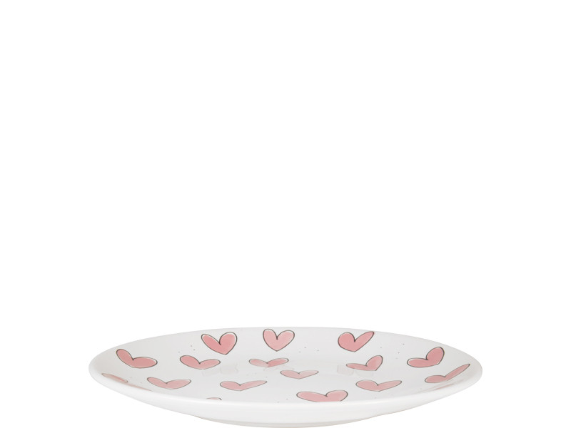Bord 22cm Even Bijkletsen Roze Hartjes