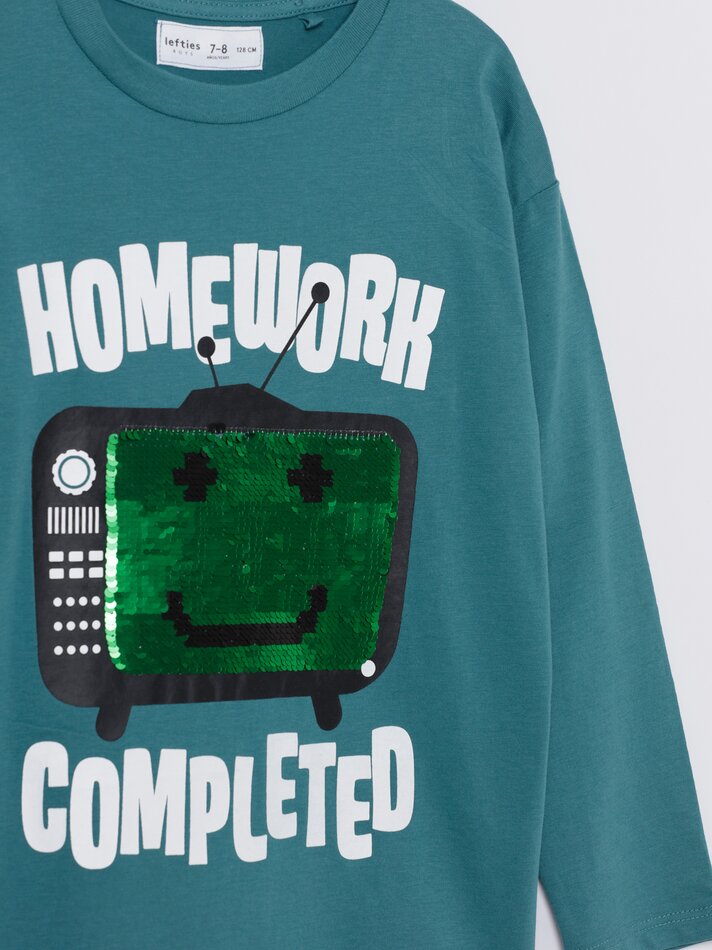 Camiseta de manga comprida estampada - Verde Médio