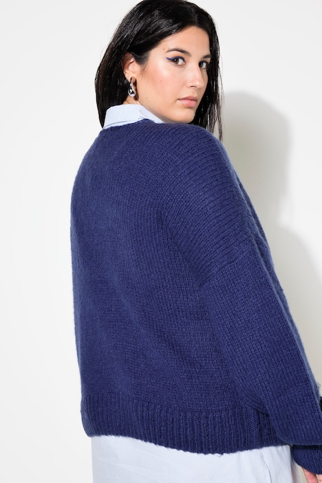 Strickjacke, oversized, Spitzenkante, Langarm