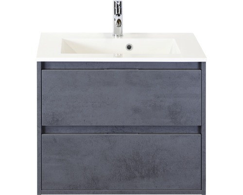 Sanox Porto badkamermeubelset (B x H x D): 71 x 57 x 51 cm, frontkleur: beton antraciet, met witte gegoten minerale wastafel