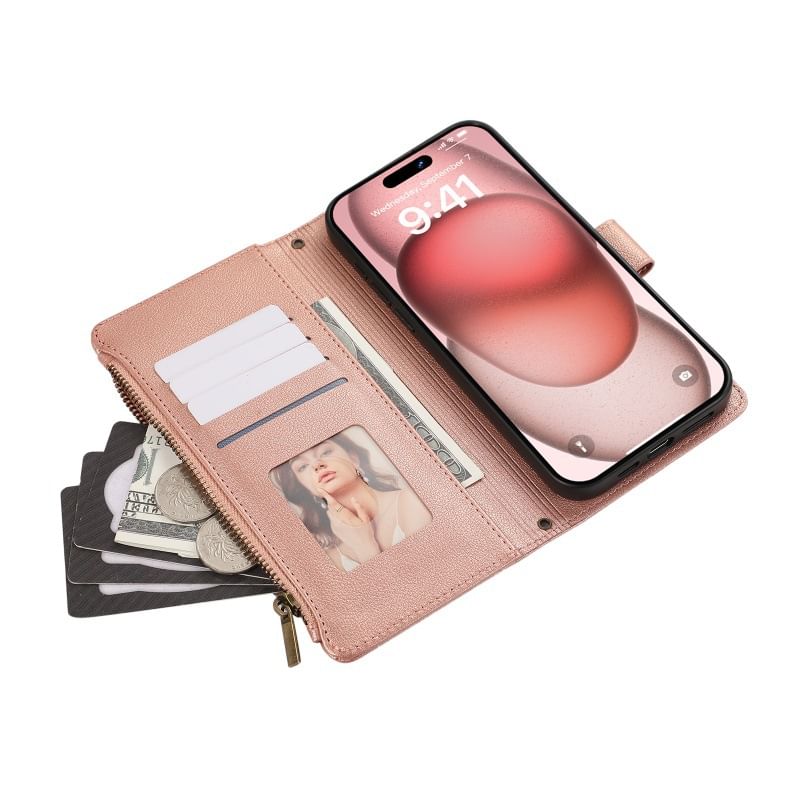 Tondephiry - Portemonnee telefoonhoesje met kaarthouder, polsband en crossbodyband voor iPhone 11, 12/12 Pro, 12 Pro Max, 13, 13 Pro, 13 Pro Max, 14, 14 Plus, 14 Pro, 14 Pro Max, 15, 15 Pro, 15 Pro Max