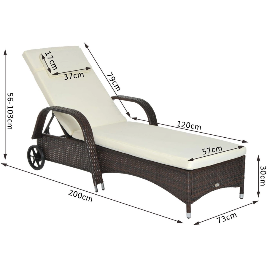 Outsunny Mobile Rattanliege für den Garten kaffeebraun, creme