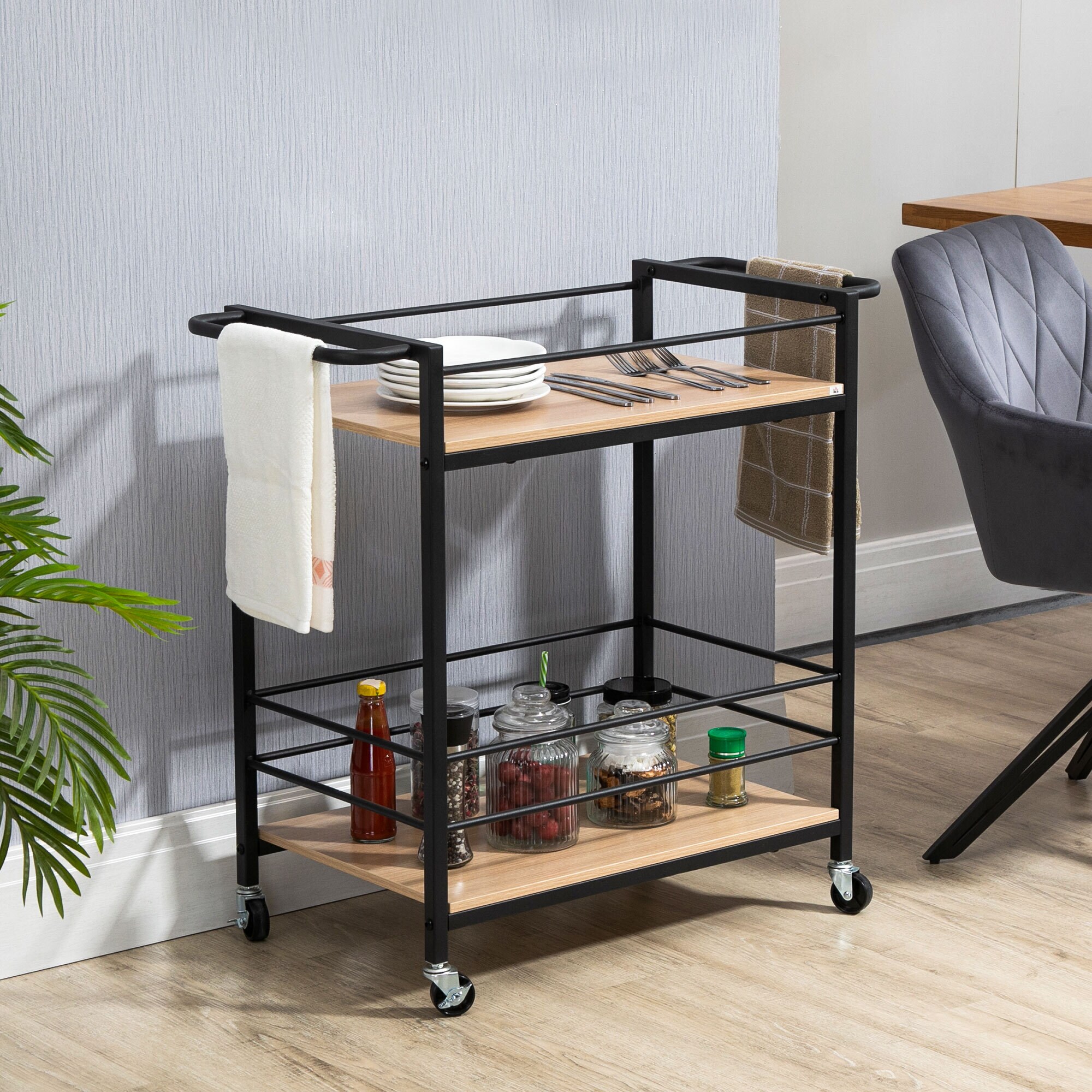 HOMCOM Küchenwagen mit Rollen natur 82L x 40B x 75H cm