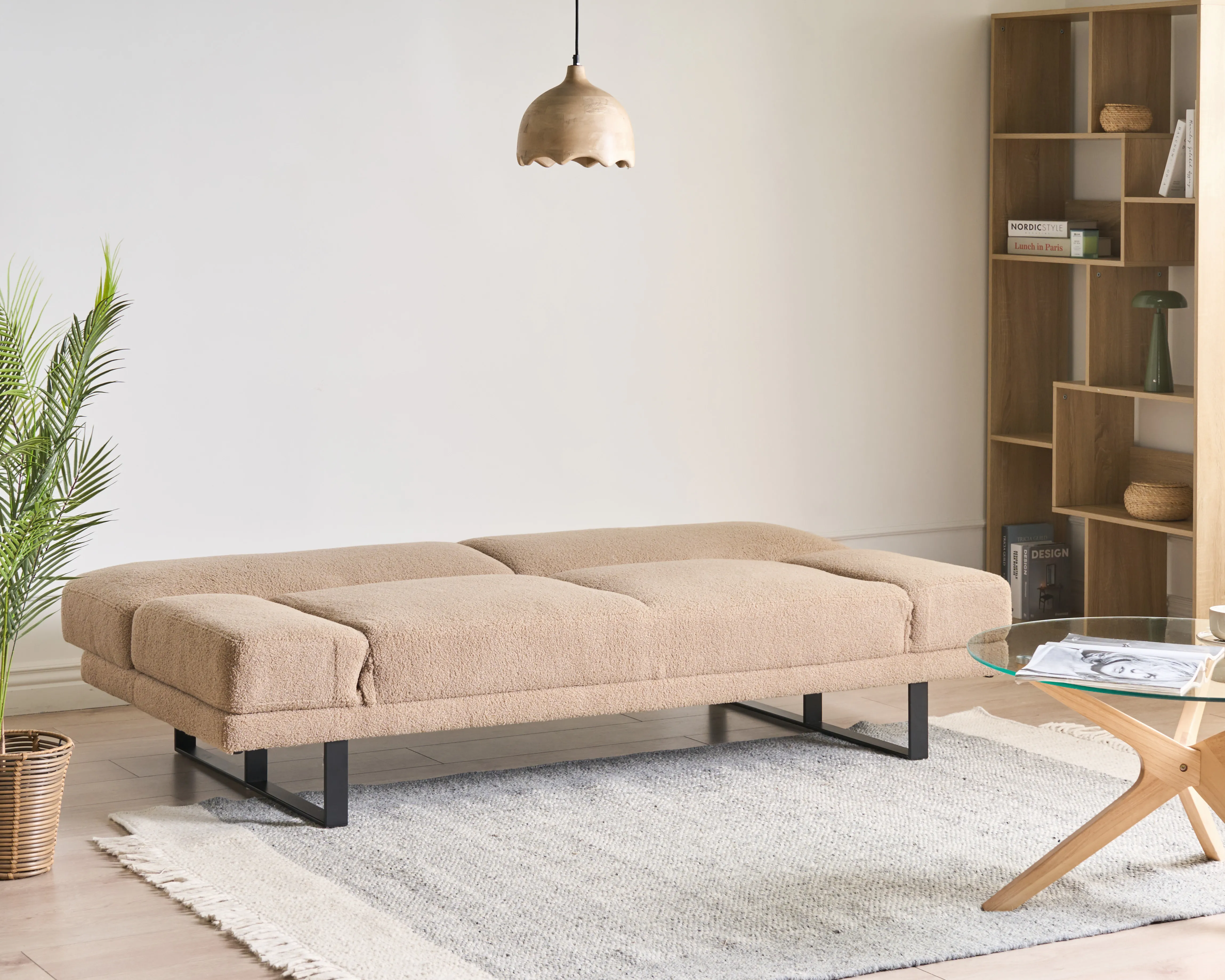 Slaapbank 2-zits YORK Bouclé Zandbeige