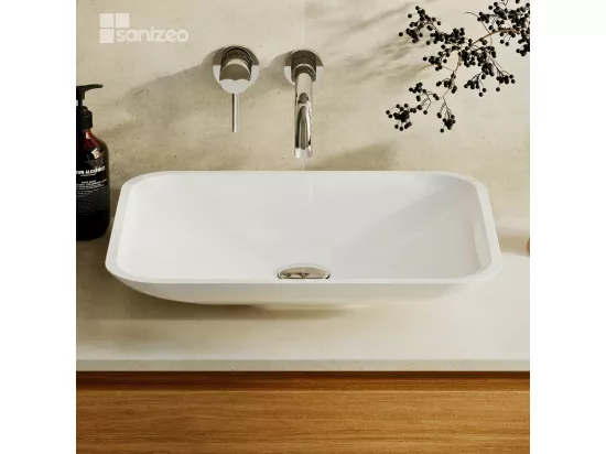 Vasque à poser ANJA - 75% Minéral Blanc Brillant Rectangle 49.9*39.9cm*H9.2cm - LAVABERG
