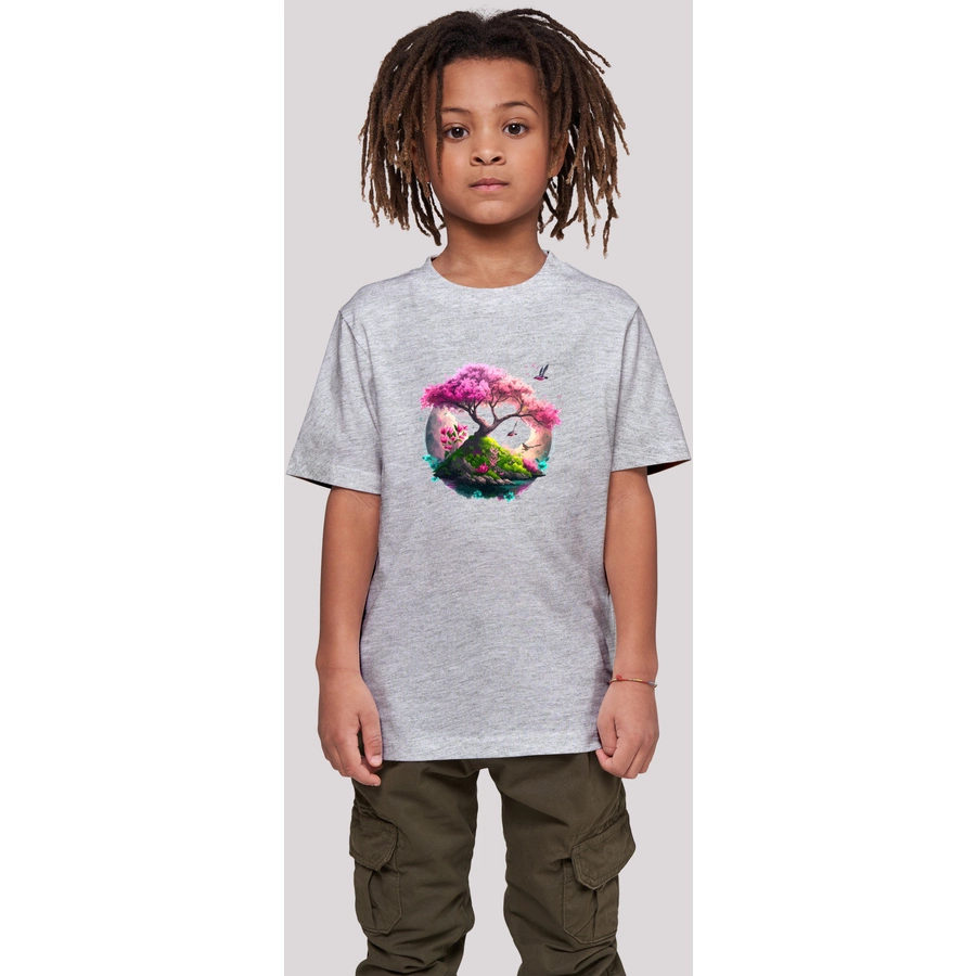 F4NT4STIC T-Shirt Kirschblüten Baum Tee Unisex heather grey