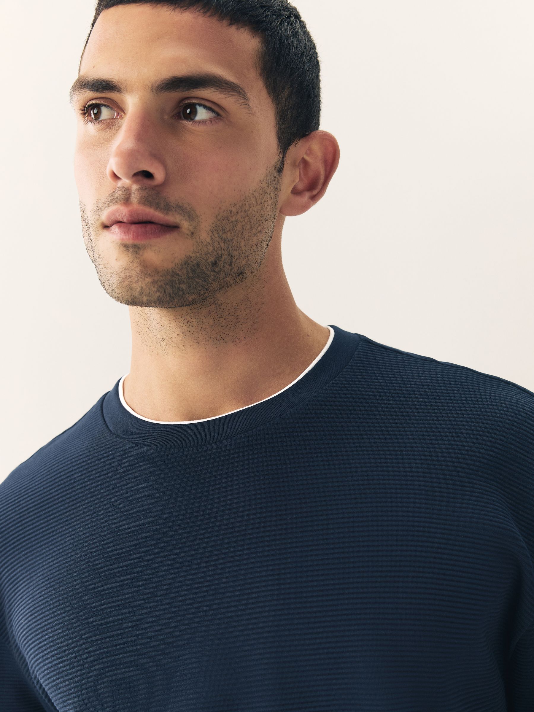 Marineblauw/kakigroen - Long Sleeve Mock Crew Neck 100% Cotton T-Shirts 2 Pack