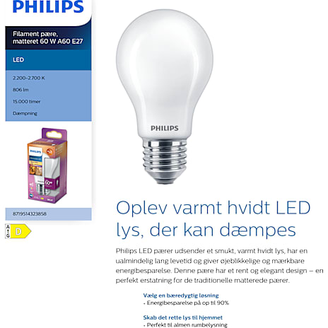 Philips LED kronepære 60W - dæmpbar