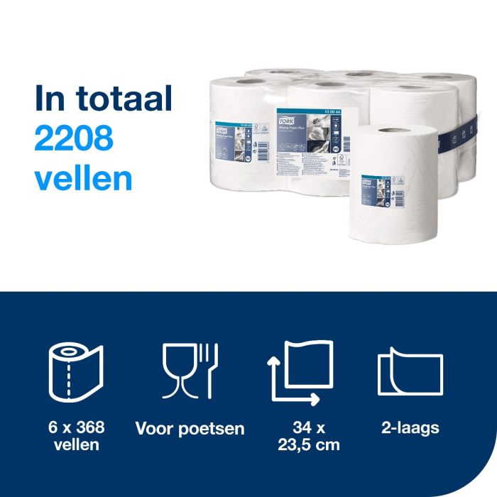 Tork 130044 M2 6rollen Wiper Advanced 420 M-rol 2-lgs wit 125 mtr x 24 cm pak à 6 rol/370 vel (130044)