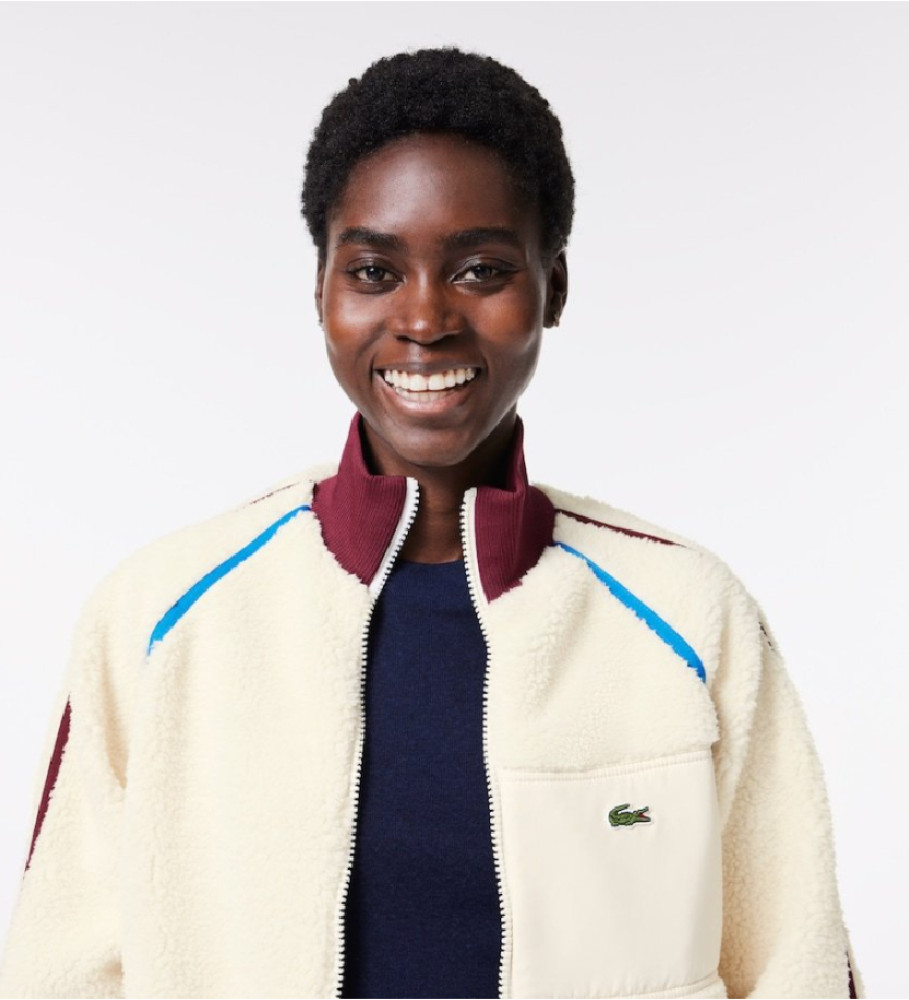 Jaqueta Lacoste de lã com detalhes brancos contrastantes