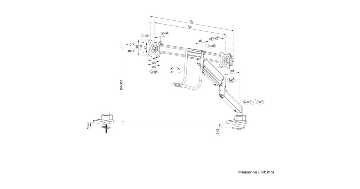 NeomountsDS75-450BL2 monitorarm  (Zwart)