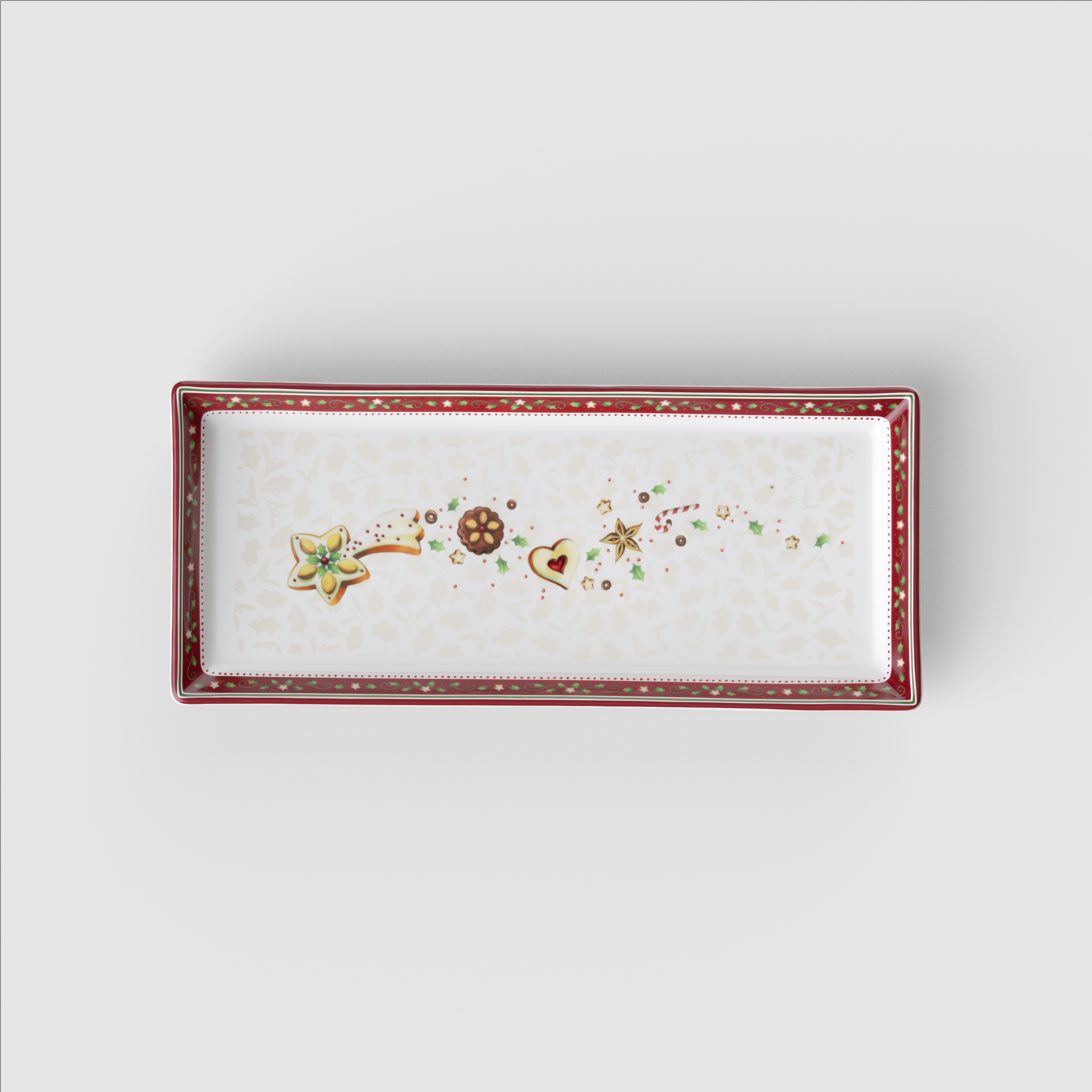 Winter Bakery Delight Cake plate Red, 15.7'' x 6.9'', Premium Porcelain
